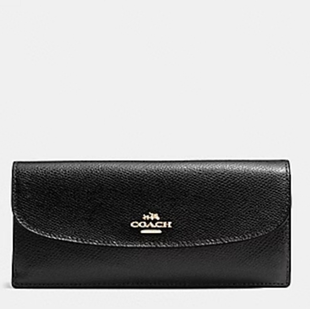 Authentic Coach Soft Black Crossgrain Leather Wallet